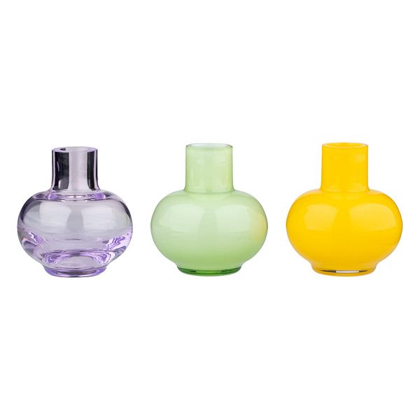 Mini vases, 3 pcs, light green - lemon - amethyst