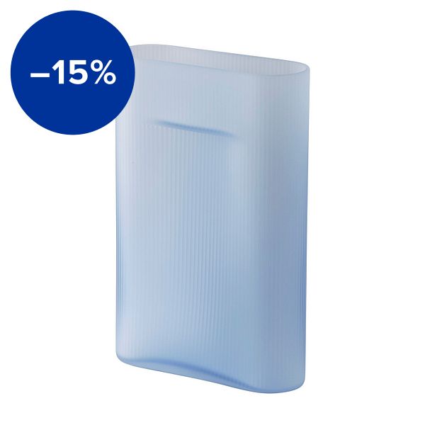 Ridge vase, 35 cm, light blue frosted glass