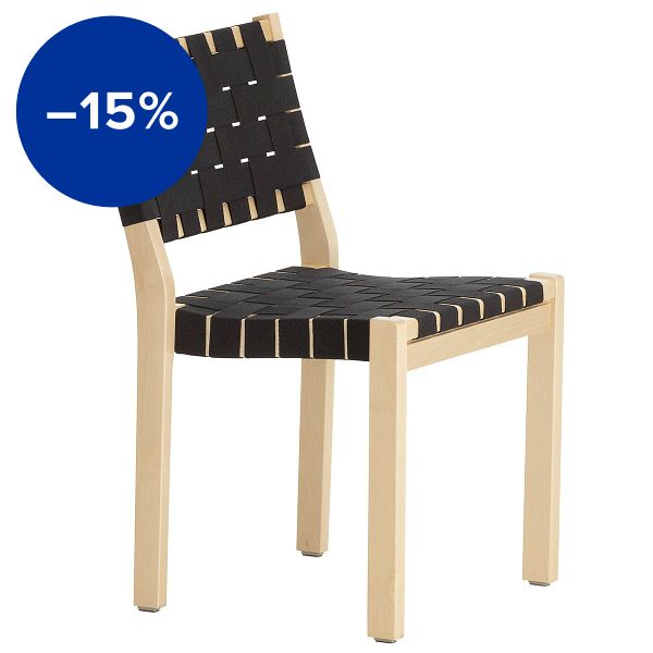 Aalto chair 611, birch - black webbing