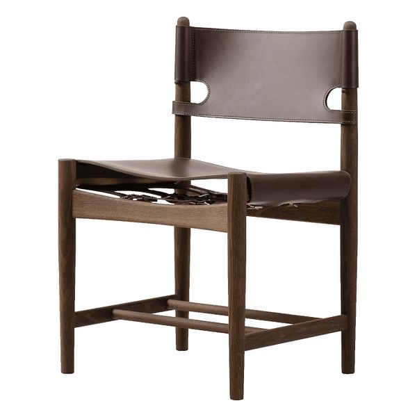 The Spanish Dining Chair, dark brown saddle leather - smoked oak