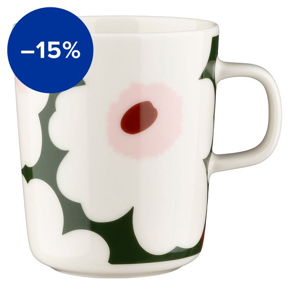 Oiva - Unikko mug, 2,5 dl, white - dark green - pink