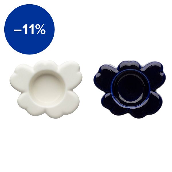 Unikko candle holder, set of 2, cobalt blue - white