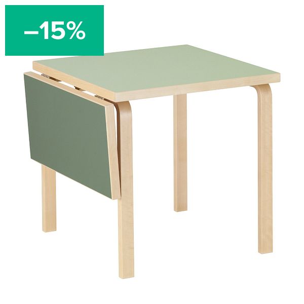 Aalto foldable table DL81C, birch - pistachio/olive linoleum