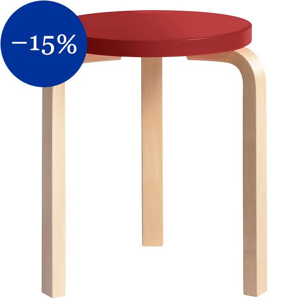 Aalto stool 60, red - birch