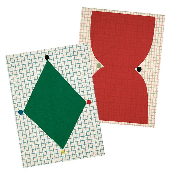 Kalendi & Losange tea towel set, 2 pcs, linen - red - green