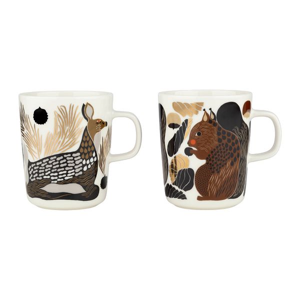 Oiva - Kurre & Peura mug, 2,5 dl, 2 pcs, white - brown - gold