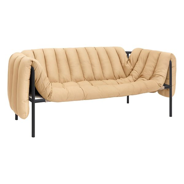 Puffy 2,5 seater sofa, sand leather - black grey steel