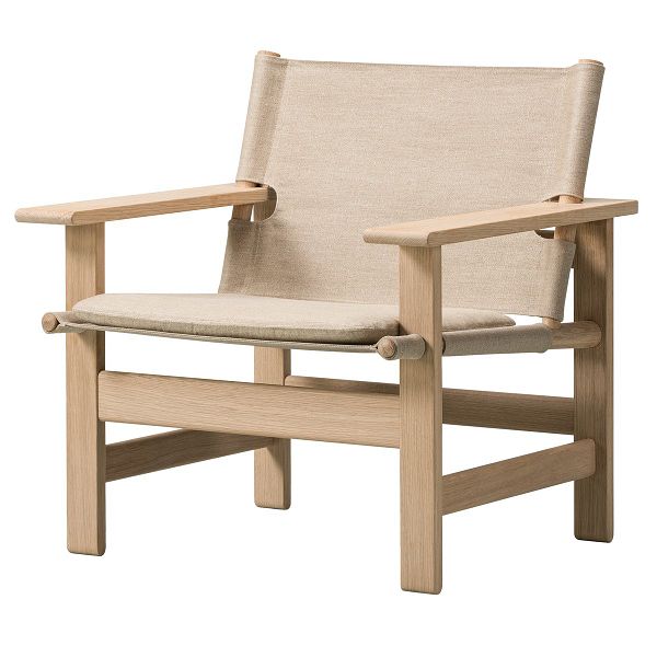 Canvas chair w. seat cushion, soaped oak - natural canvas