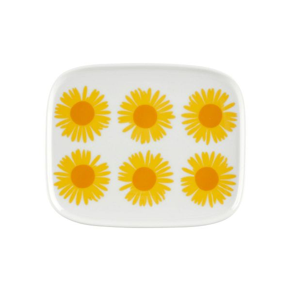 Oiva - Auringonkukka plate, 15 x 12 cm, white-yellow-orange