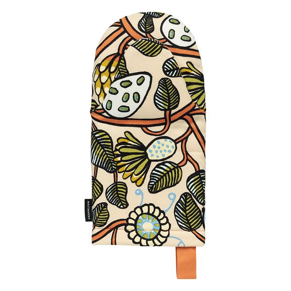 Tiara oven mitten, sand - warm orange - green