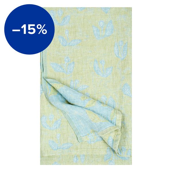 Kesäkukka table cloth/throw, lime - light blue