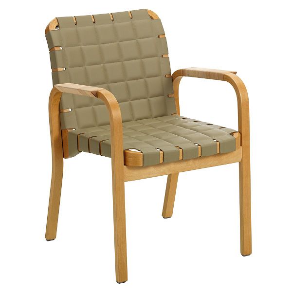 Aalto Armchair 45, honey - leaf green quilted leather - rattan weave