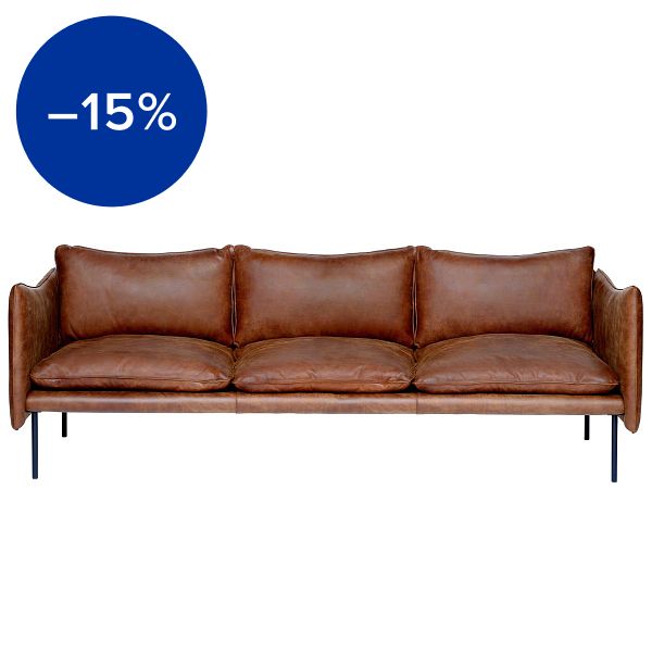 Tiki 3-seater sofa, black steel - vintage rangers leather