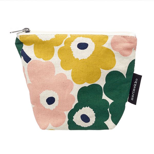 Kait Mini Unikko cosmetic bag, linen - green - pink - yellow