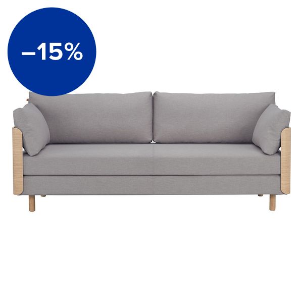ON2 Wood sofa bed, soap waxed oak - light grey Hopper 65