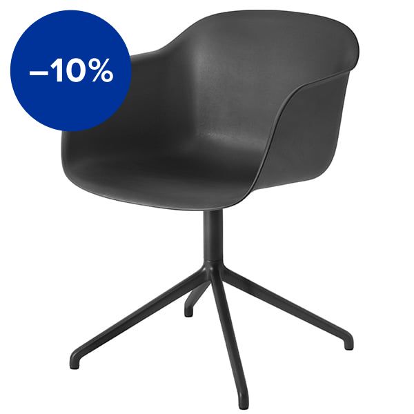 Fiber armchair, swivel base, black