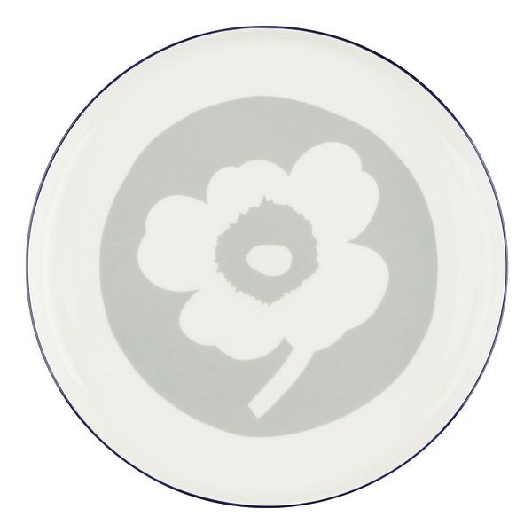 Oiva - Unikko plate, 25 cm, white - light grey -cobalt