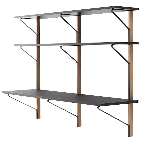 Kaari wall shelf with  desk REB 010, black - oak