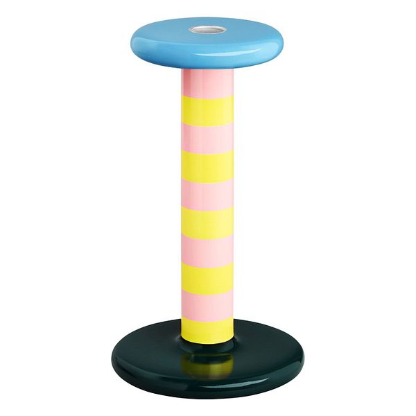 Pesa candle holder, high, pink - sulfur yellow stripe