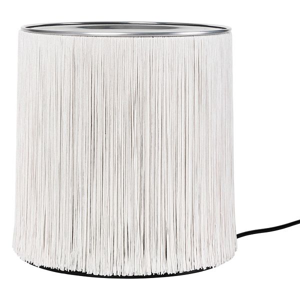 Model 597 table lamp, polished aluminium - cream fringe