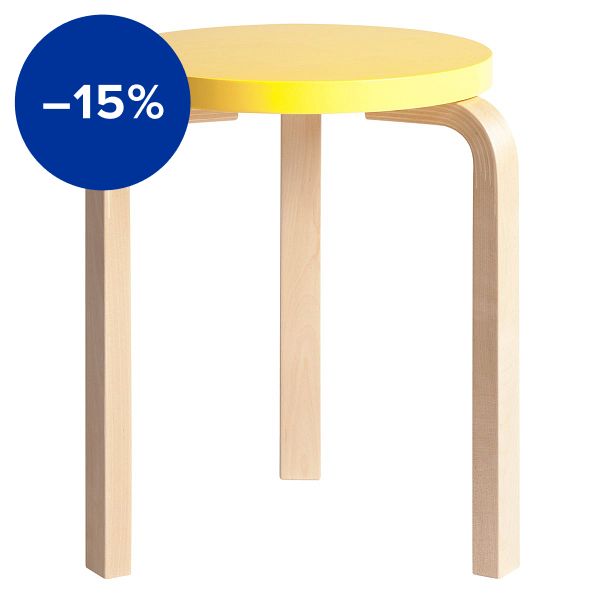 Aalto stool 60, yellow - birch