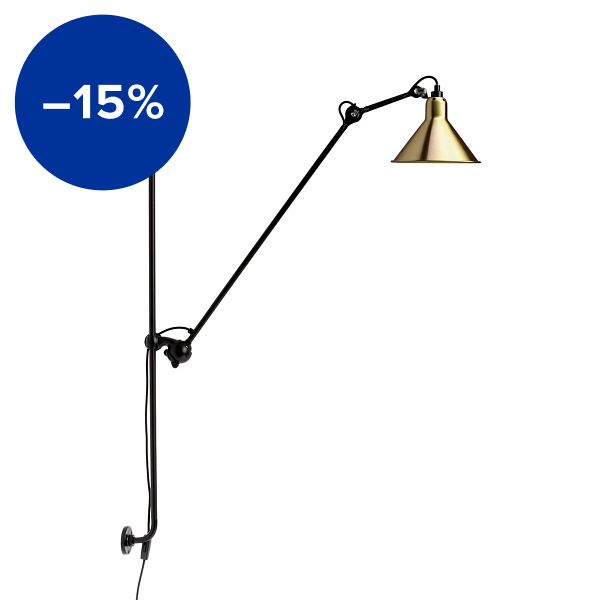 Lampe Gras 214 wall lamp, conic shade, black - brass
