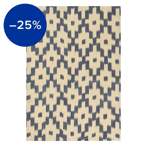 Ikat tea towel, ink blue - off-white