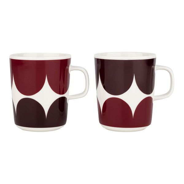 Oiva - Härkä mug 2,5 dl, 2 pcs, white - burgundy - dark red