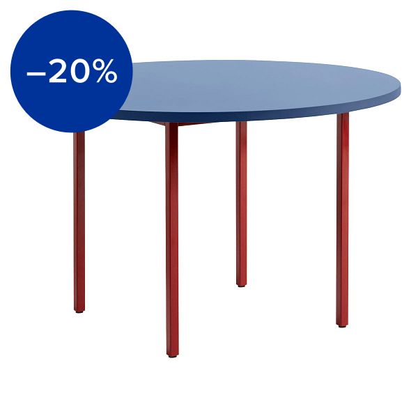 Two-Colour table, 120 cm, maroon red - blue