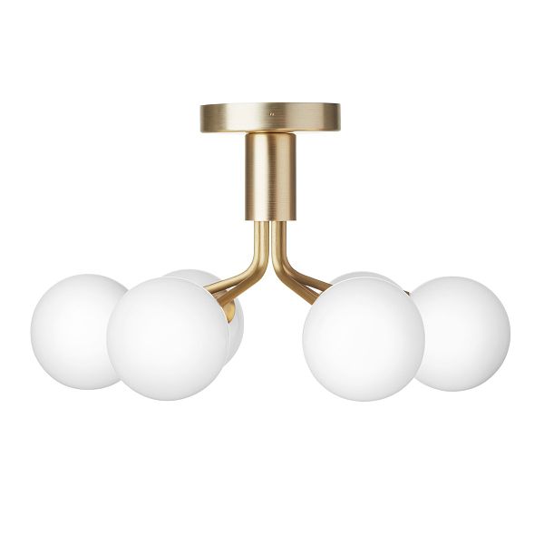 Apiales 6 ceiling lamp, brushed brass - opal white