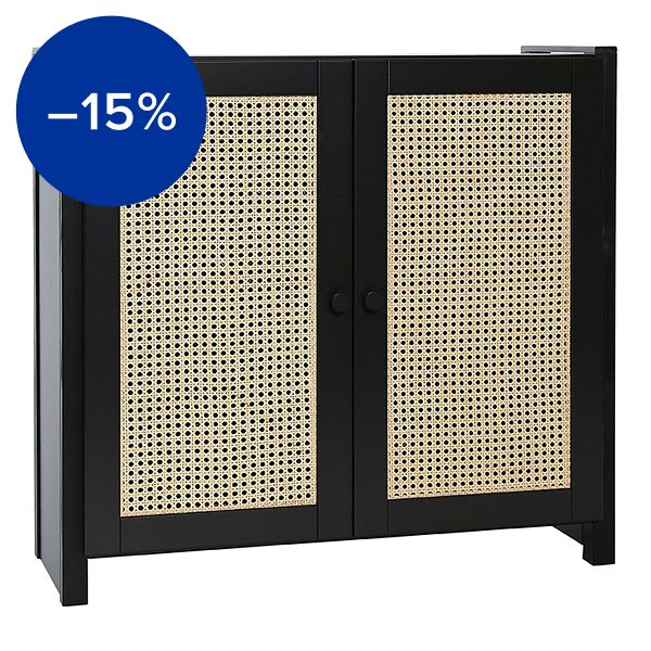 Classic cabinet w/ rattan doors, 84 x 79 cm, black lacquered