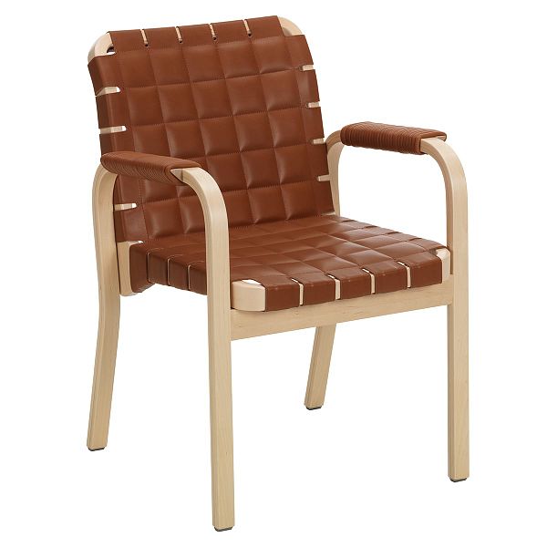 Aalto Armchair 45, birch - cognac quilted leather