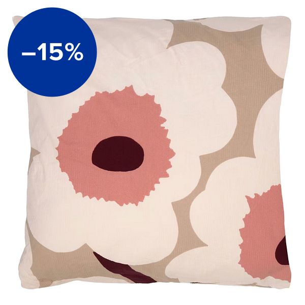 Unikko cushion cover, 50 x 50 cm, beige - linen - rose