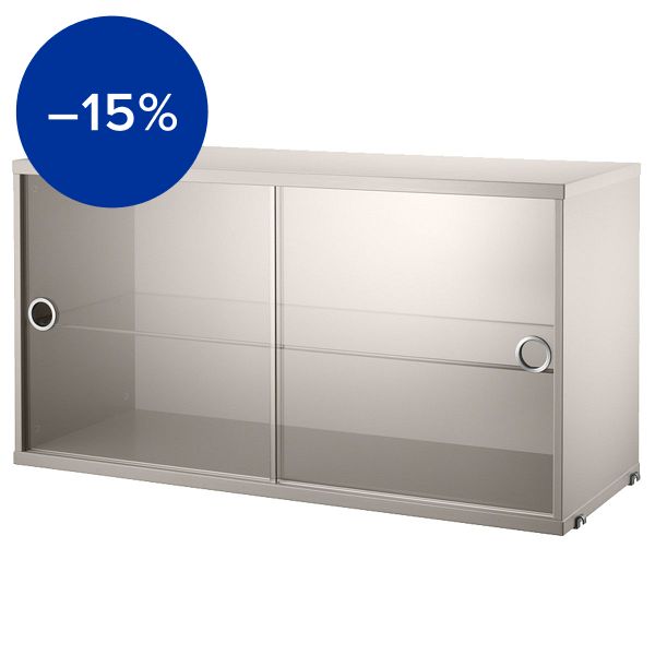 String display cabinet w/ sliding glass doors, 78 x 30 cm, beige