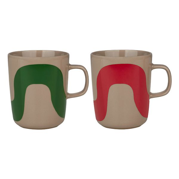 Oiva - Seireeni mug, 2,5 dl, 2 pcs, terra - green - red