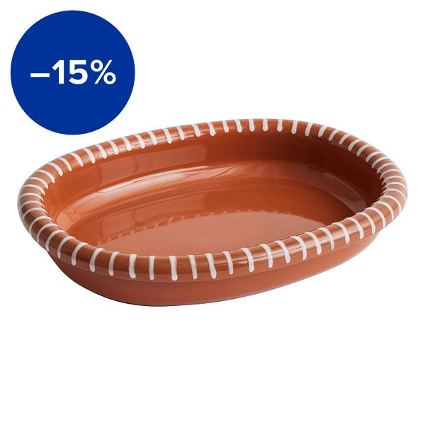 Barro oval dish, L, natural teracotta with stripes