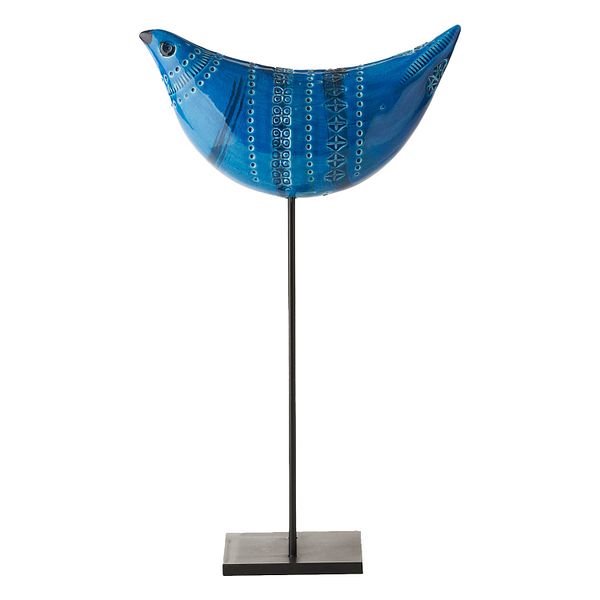 Bird figure on metal base, Rimini blue