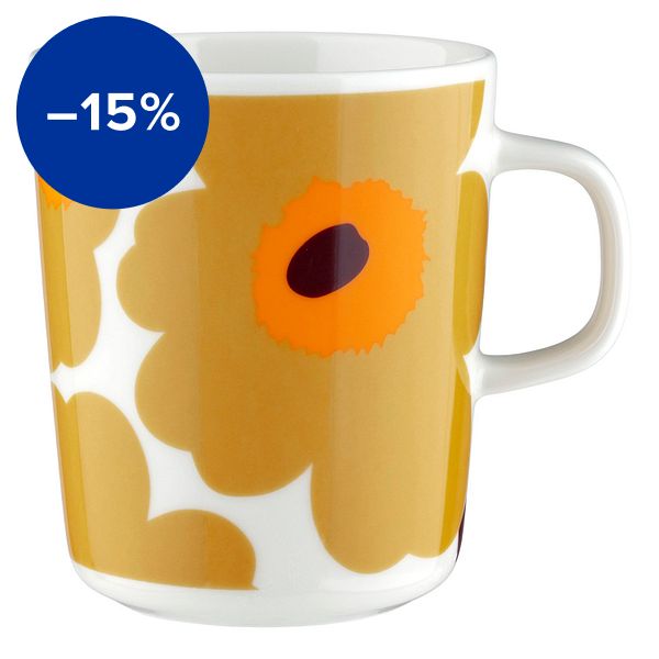 Oiva - Unikko mug, 2,5 dl, white - caramel - warm orange