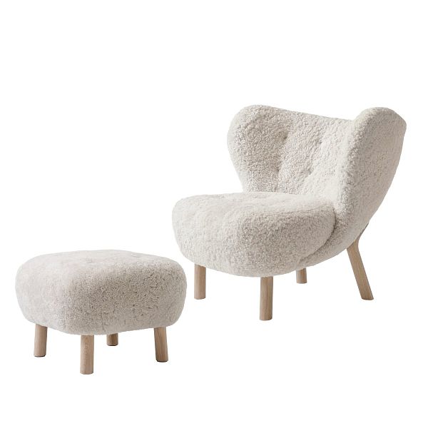 Little Petra lounge chair and pouf, Moonlight - white oiled oak