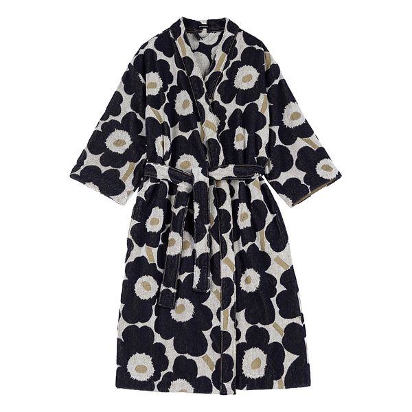 Unikko bathrobe, dark blue - gold - off-white