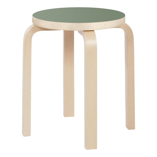 Aalto stool E60, olive linoleum - birch
