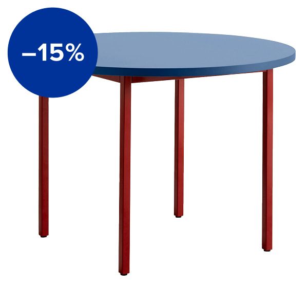 Two-Colour table, 105 cm, maroon red - blue