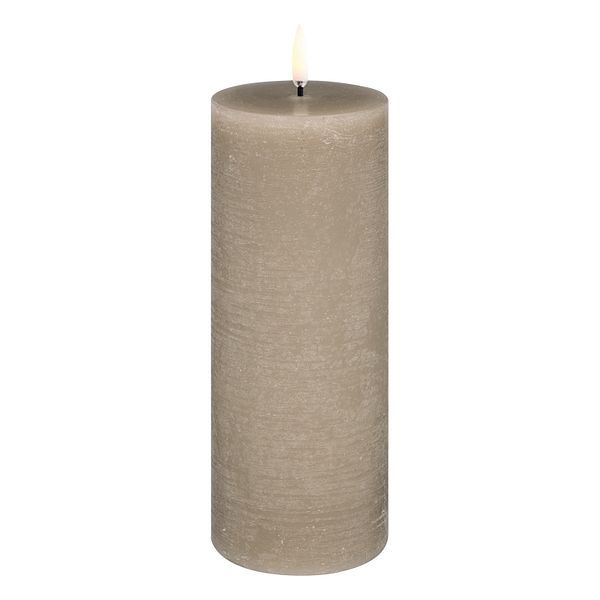LED pillar candle, 7,8 x 20 cm, rustic texture, sandstone
