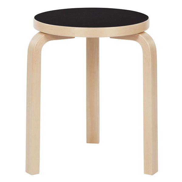 Aalto stool 60, black linoleum - birch