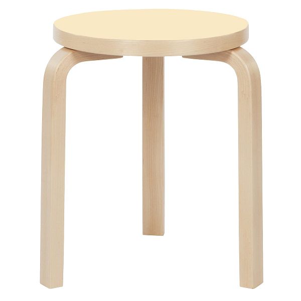 Aalto stool 60, pearl beige linoleum - birch