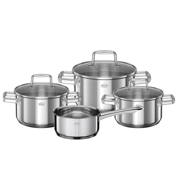 Moments cookware set, 4 pots with 3 lids, steel