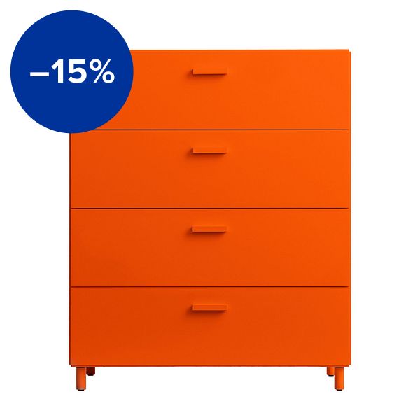 Relief chest of drawers with legs, wide, orange