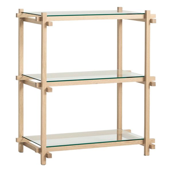 Woody Column 2.0 shelf, low, soaped oak - clear glass