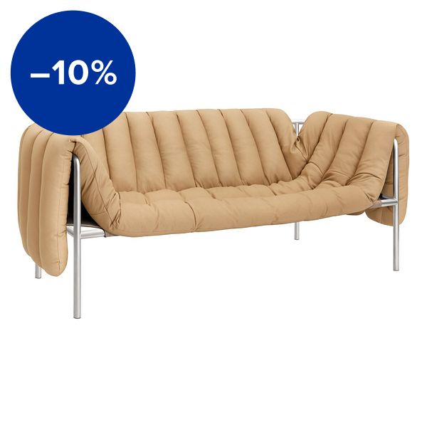 Puffy 2,5 seater sofa, sand leather - stainless steel