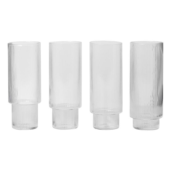 Ripple long drink glasses, 4 pcs, clear